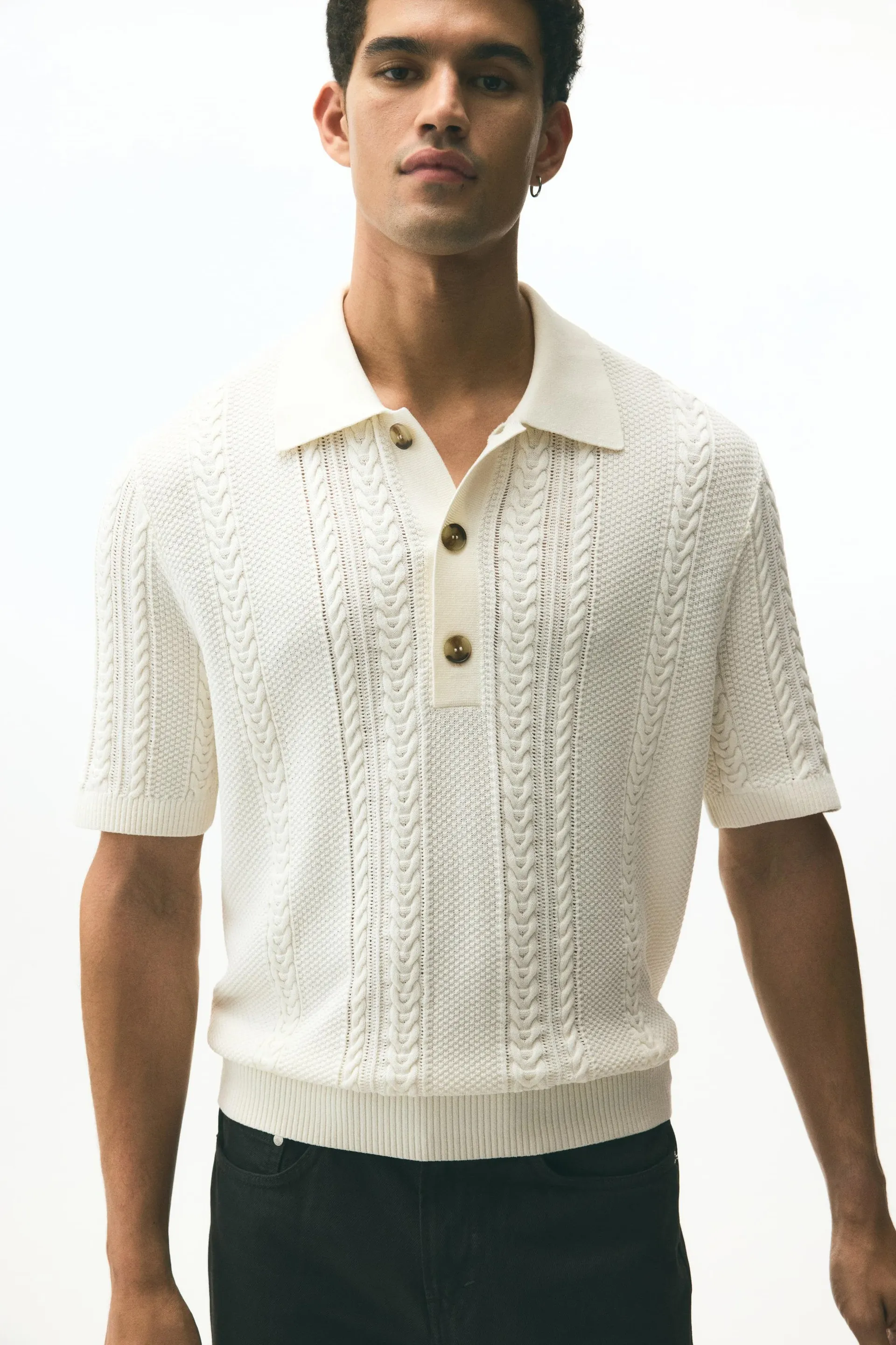 Playera polo Regular Fit en tejido trenzado