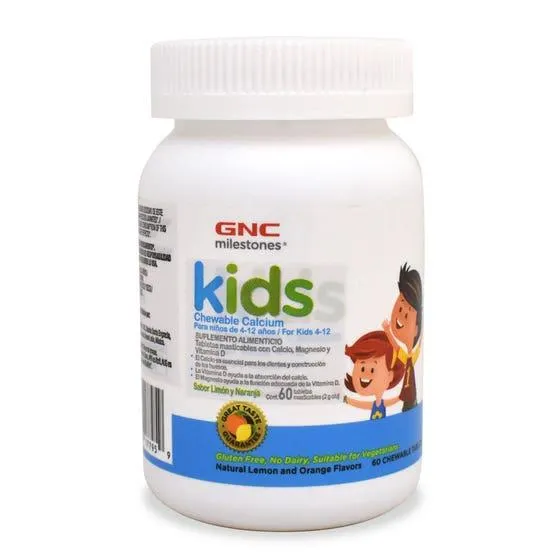 Calcio Masticable para Niños Milestones Limón y Naranja 60 Tabletas masticables