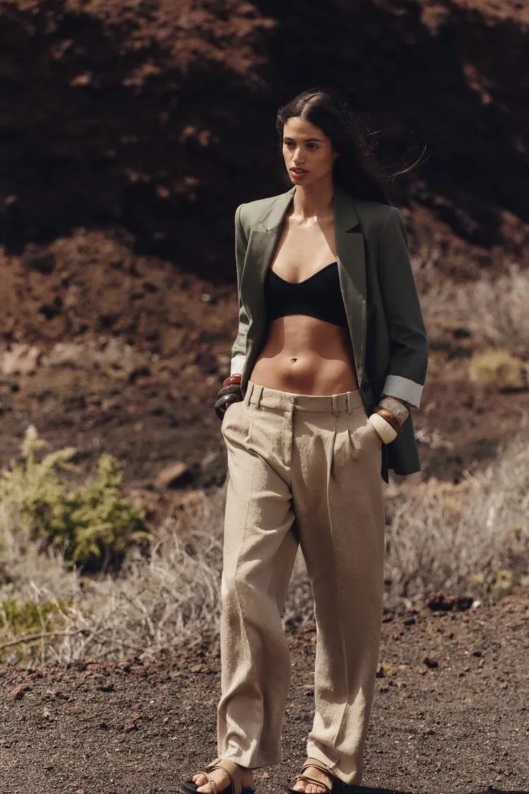 BLAZER CON LINO PUÑO ESTAMPADO