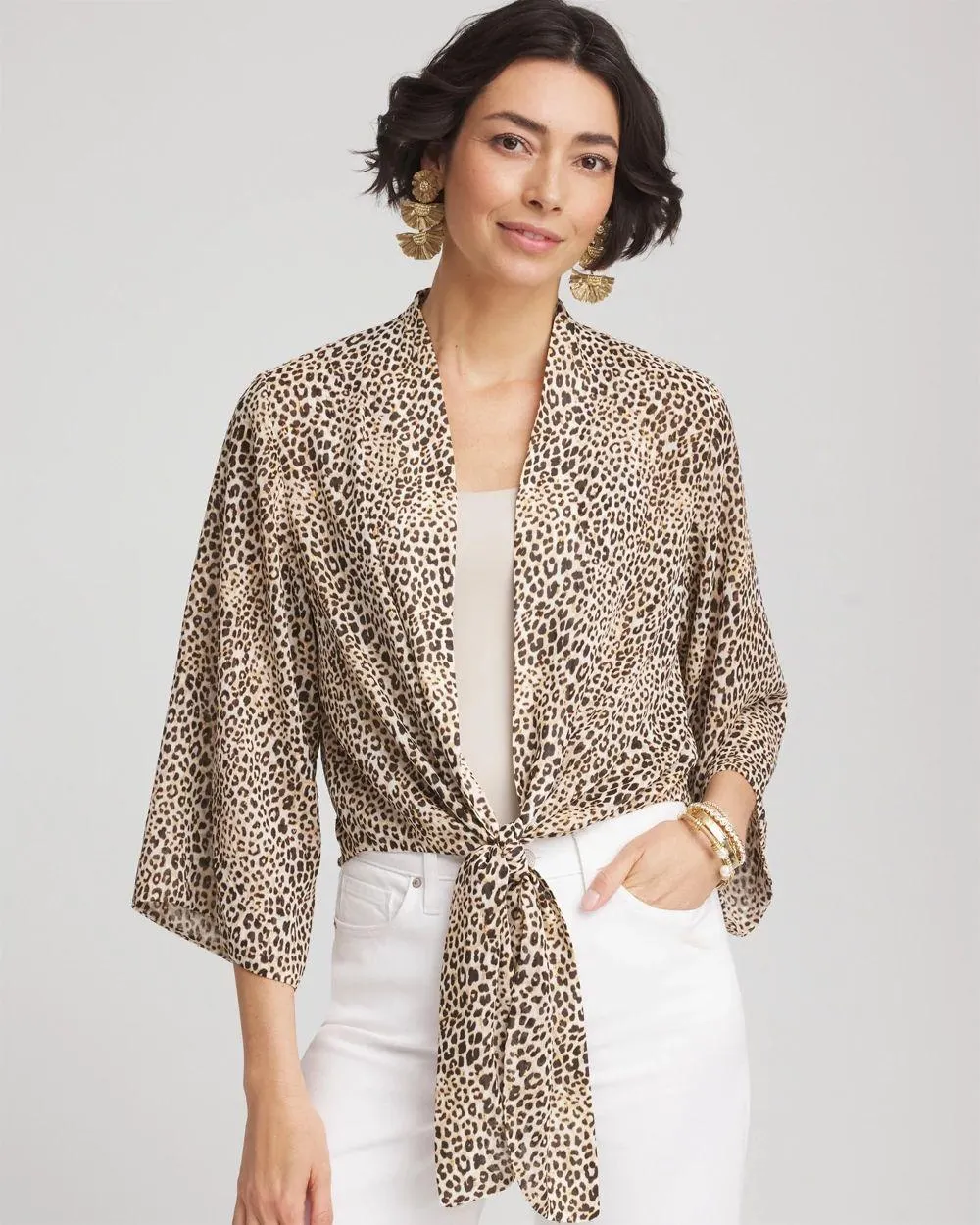 Animal Print Tie-Front Kimono