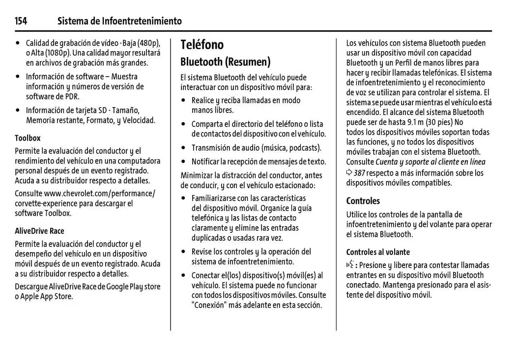 Catálogo de Chevrolet Corvette Stingray Manual del propietario 22 de enero al 31 de diciembre 2025 - Pagina 155