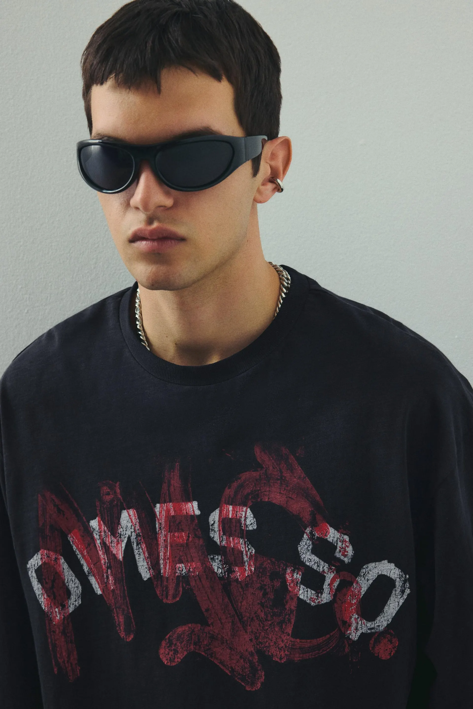 Playera Oversized Fit de manga larga en punto