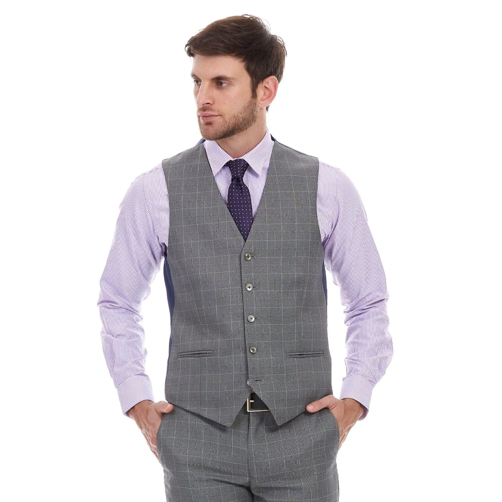 Chaleco de vestir a cuadros para hombre| Slim Fit