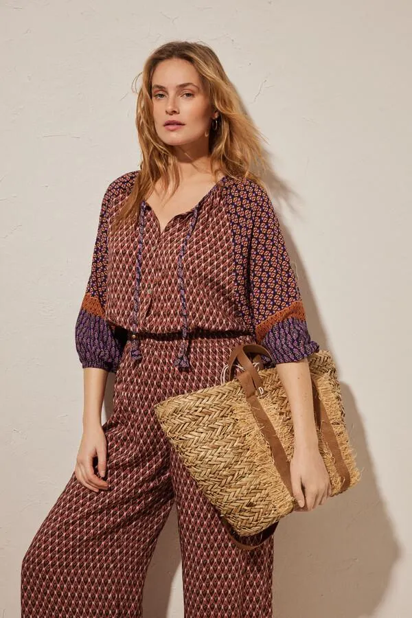 Bolsa playa cesto flecos