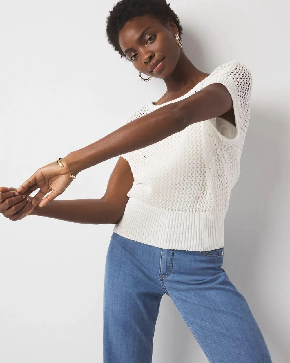 Open Stitch Banded Bottom Sweater