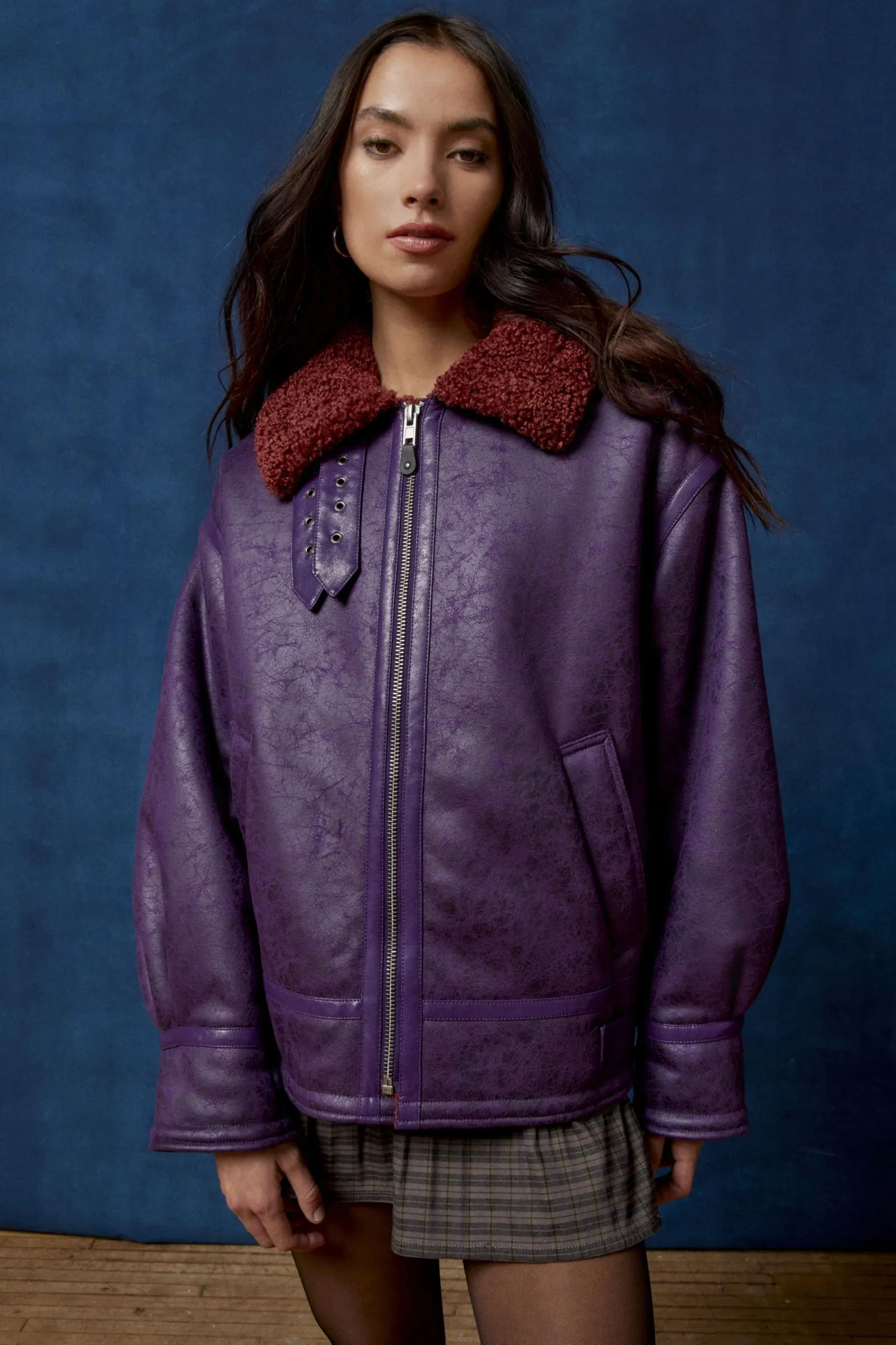 BDG Faux Leather & Faux Shearling Oversized Aviator Jacket