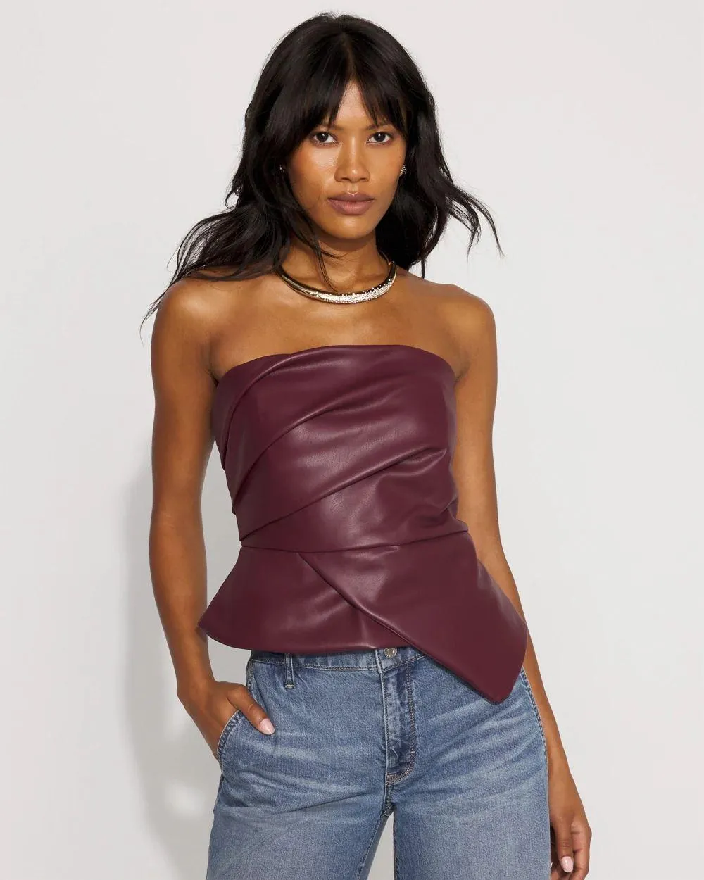 Draped Faux Leather Bustier