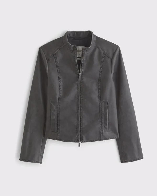 Slim Vegan Leather Mockneck Jacket