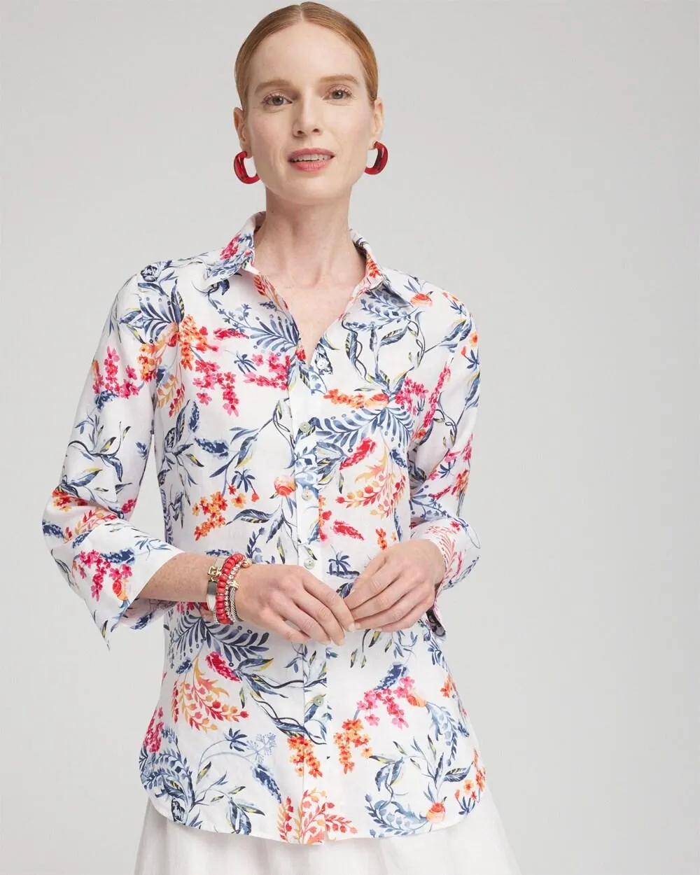 No Iron™ Linen Sealife 3/4 Sleeve Shirt