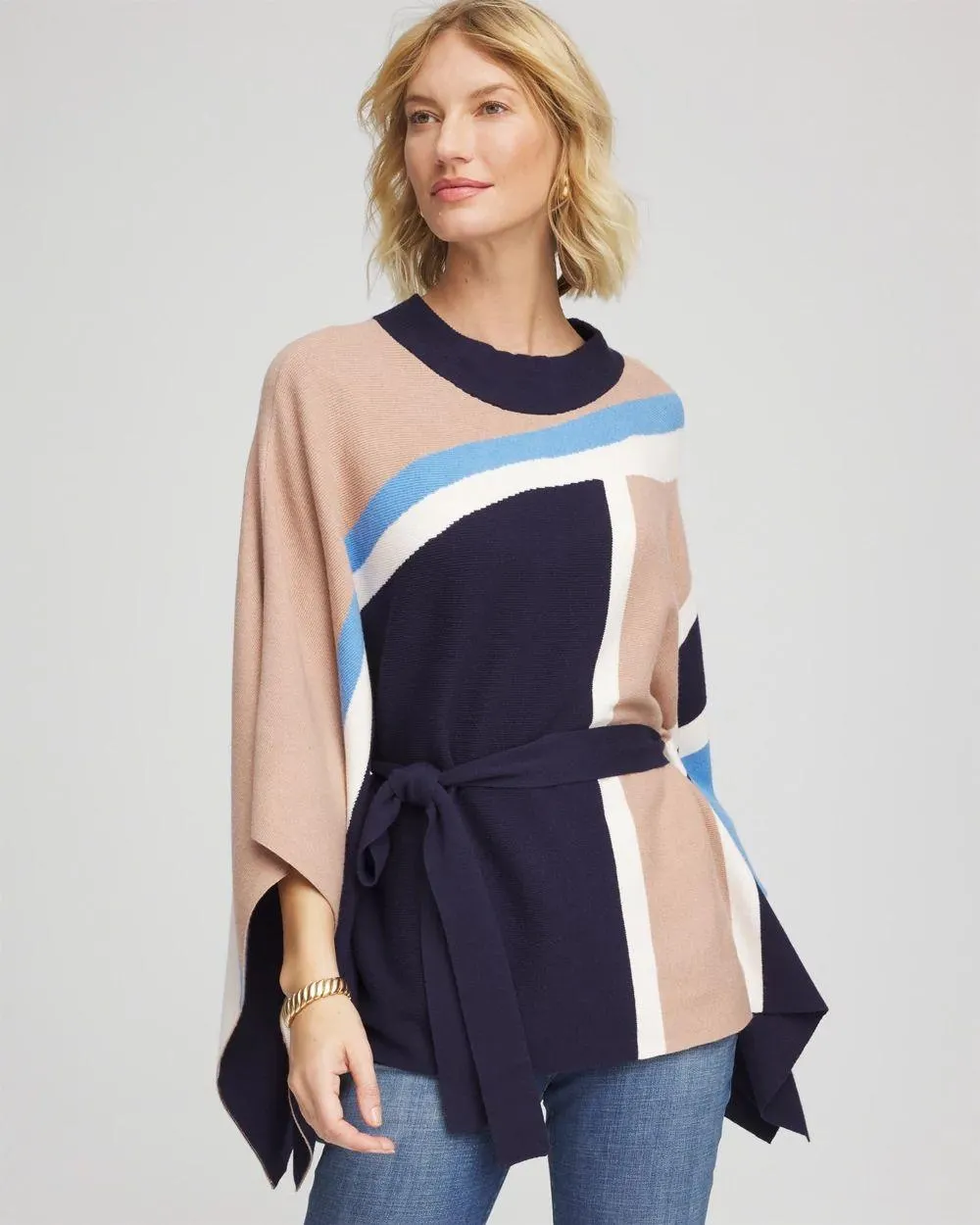 Belted Colorblock Poncho