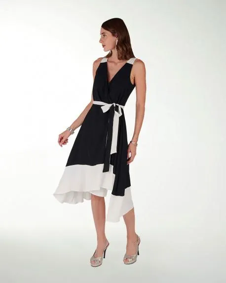 VESTIDO CASUAL LISOS BICOLOR CON AMARRE E LA CINTURA