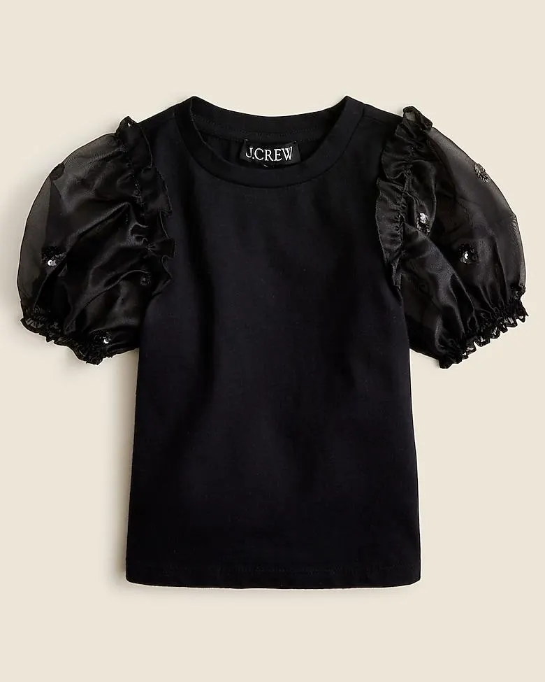 Girls' organza puff-sleeve T-shirt