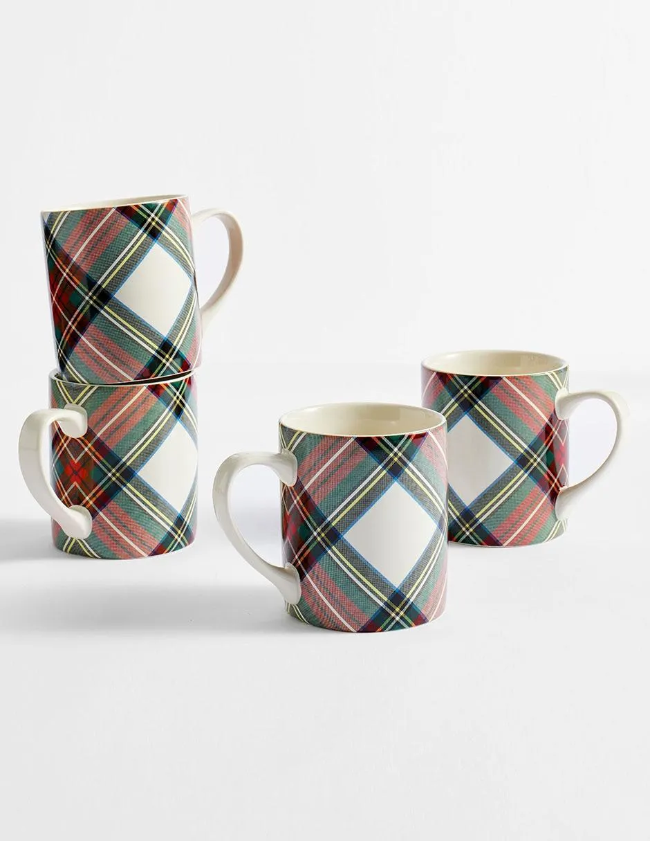 Set de tazas navideñas clásicas Stewart Plaid Mugs 4 piezas