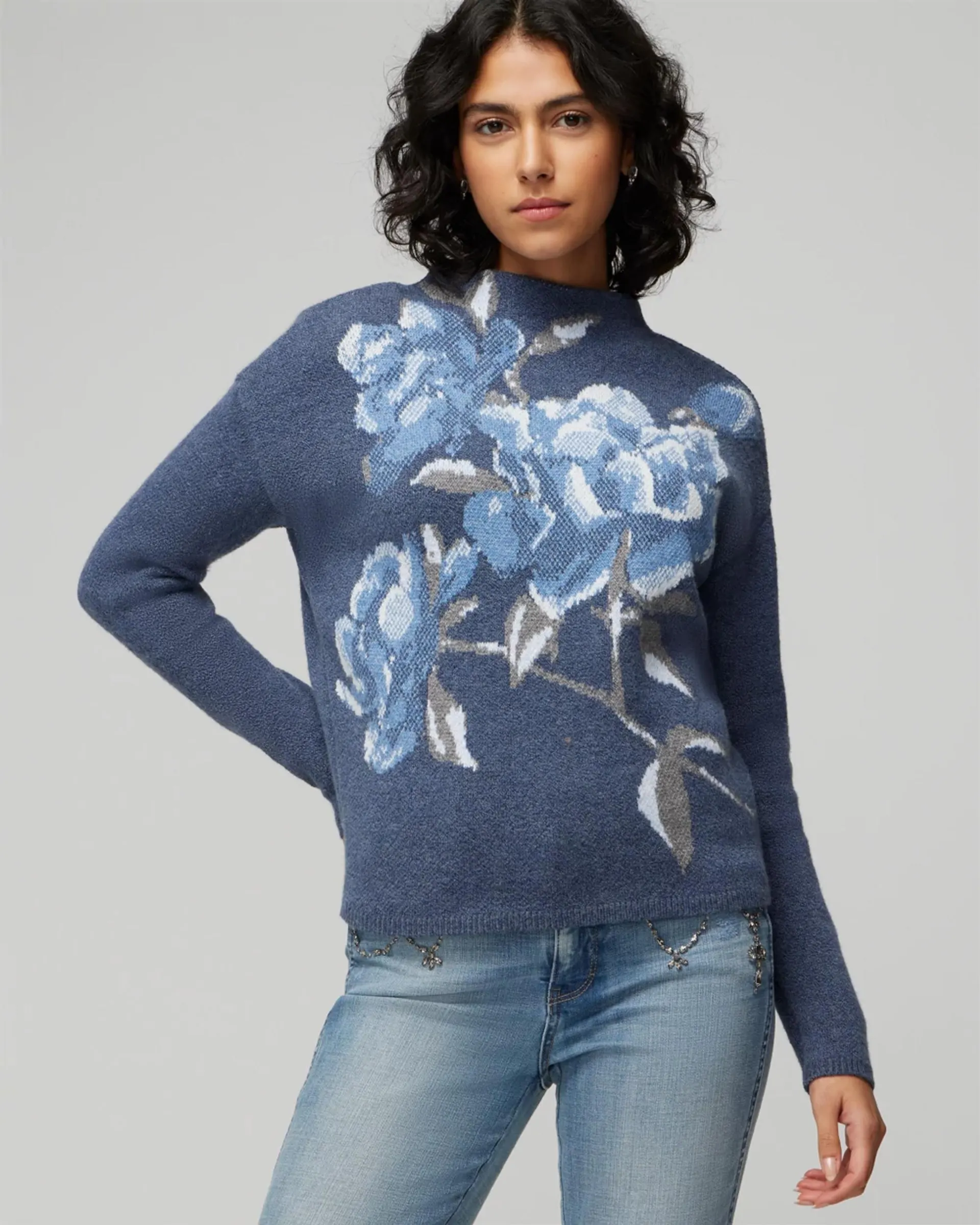 Rose Intarsia Funnelneck Pullover