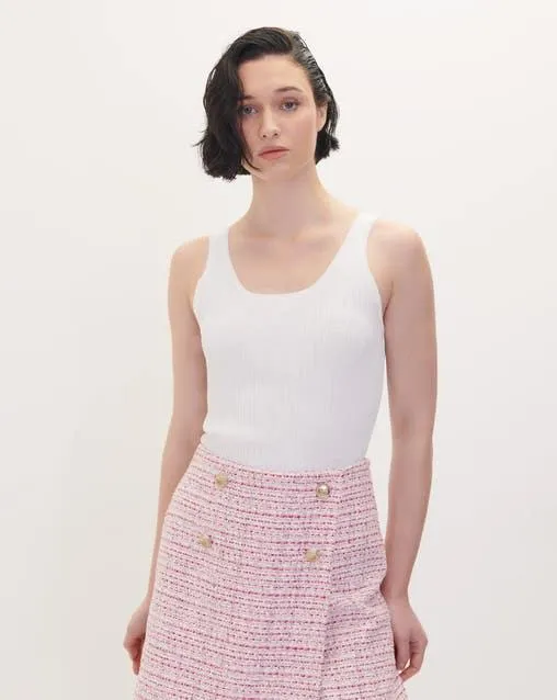 Blusa Blanca Sin Mangas Tejido Canalé