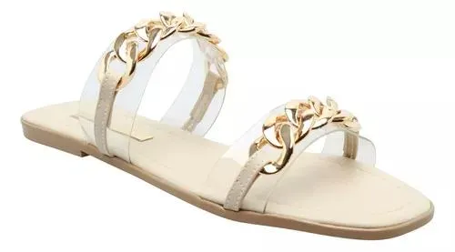 Sandalias Dama Transparentes Mujer Beige Cadena Ilana Fareli
