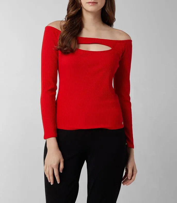 Blusa acanalada manga larga Mujer