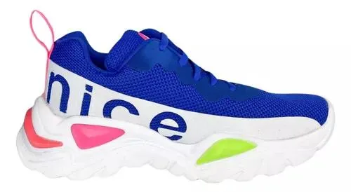 Tenis Mujer Azul Y Rosa Deportivos Ligeros Plataforma Fareli