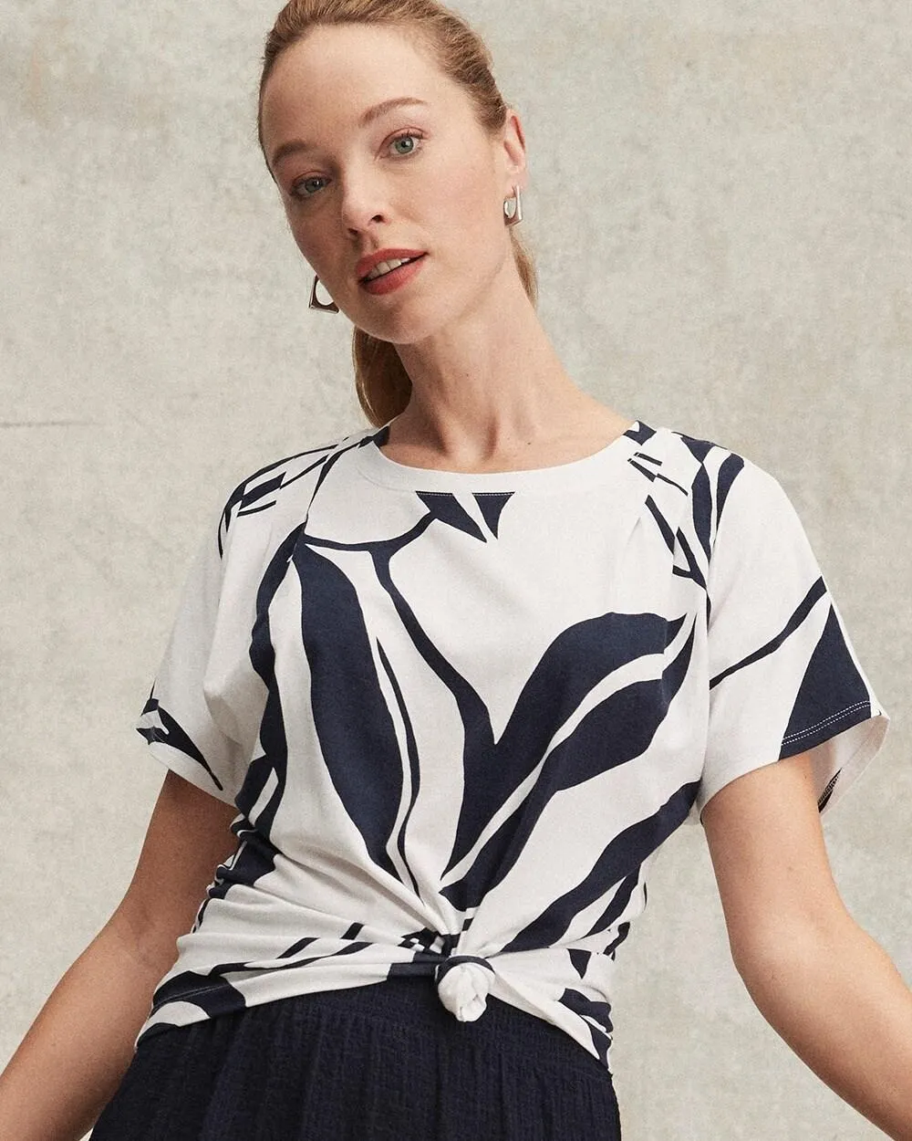 Touch of Cool™ Leaf Print Shoulder Detail Tee