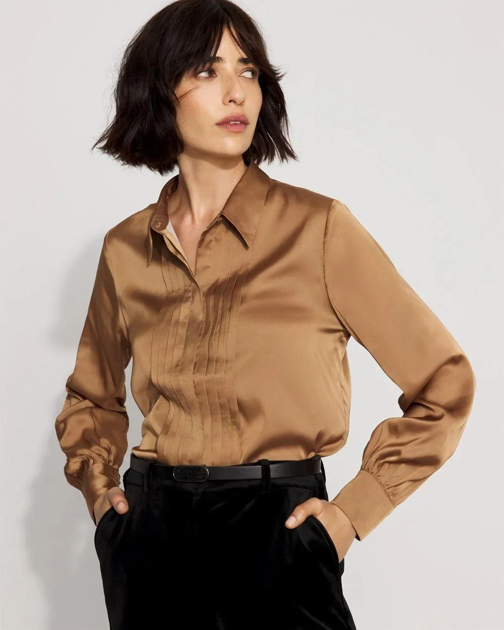 Pintuck Satin Shirt