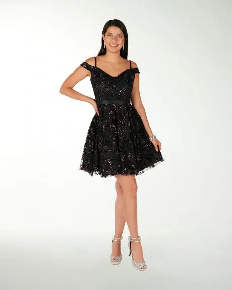 VESTIDO CC FANTASIA CON DESTELLOS FAGILLA EN LA CINTURA