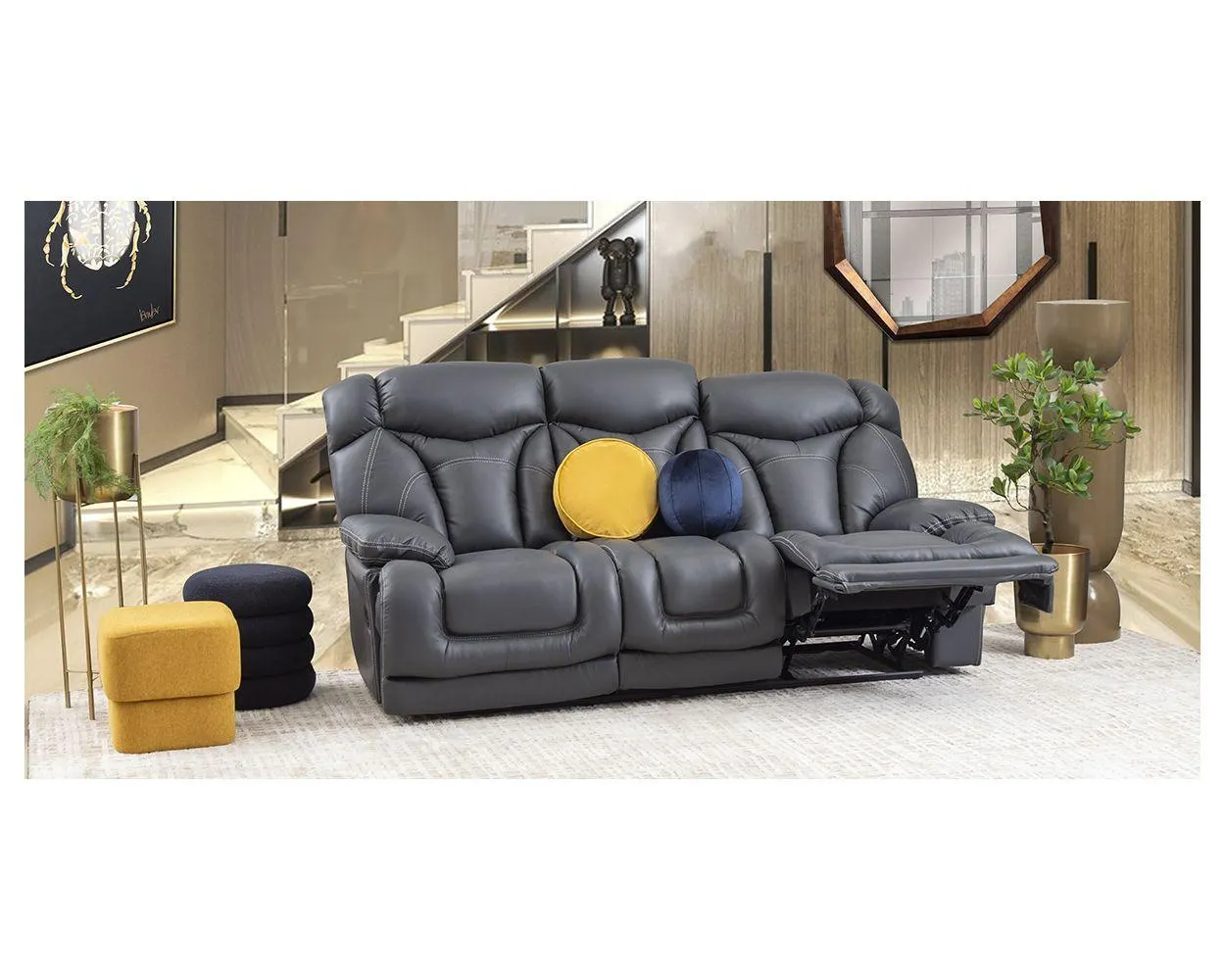 Sofá 3 Plazas Reclinable Lake Gris
