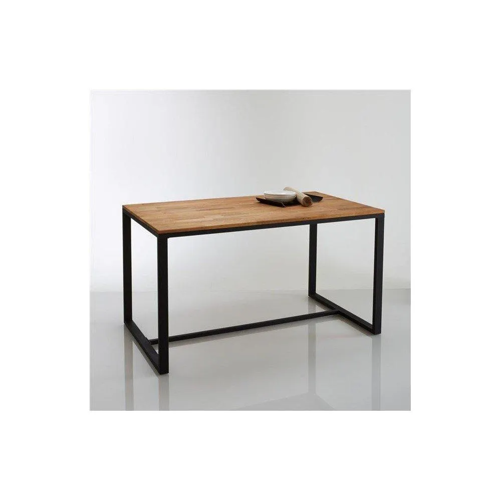 Robson - Mesa de comedor estilo industrial madera de encino y acero negro