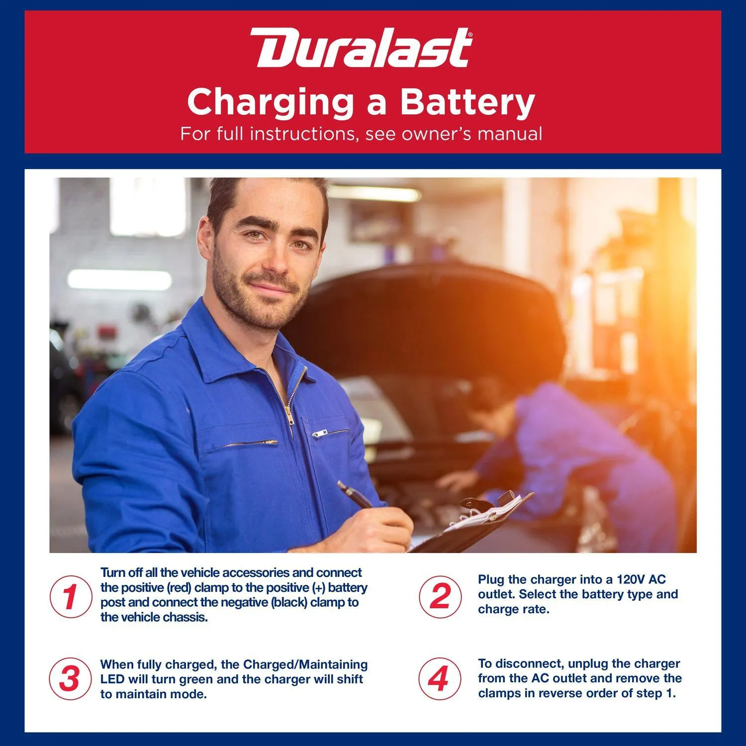 Cargador de Bateria Duralast de 15 Amps y 6 a 12 Volts DL-15D