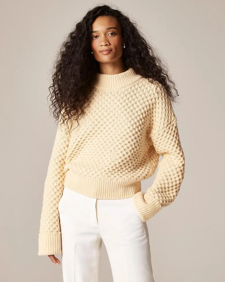 Honeycomb mockneck sweater in wool blend