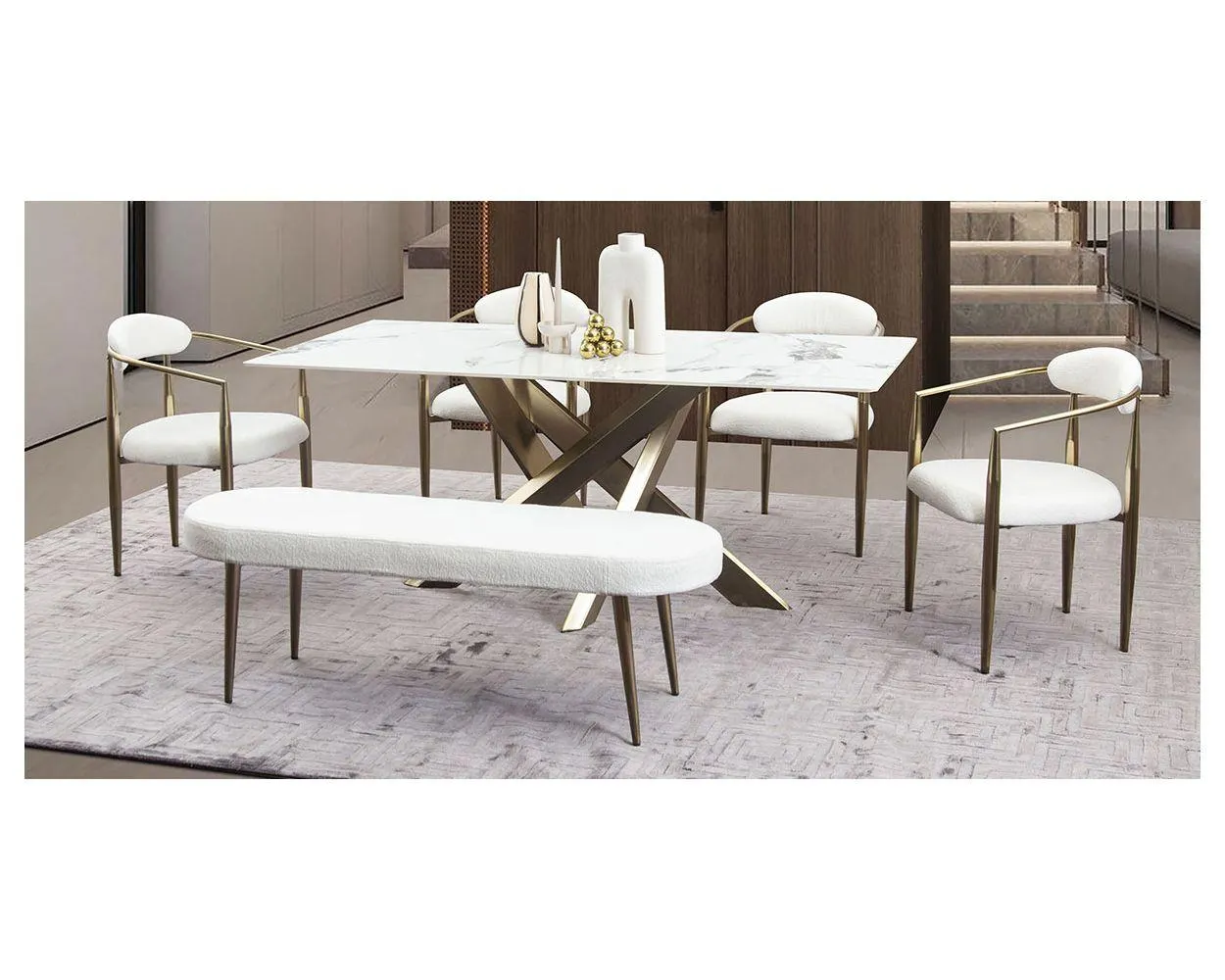 Comedor Rectangular Lusso Beige 6 Piezas