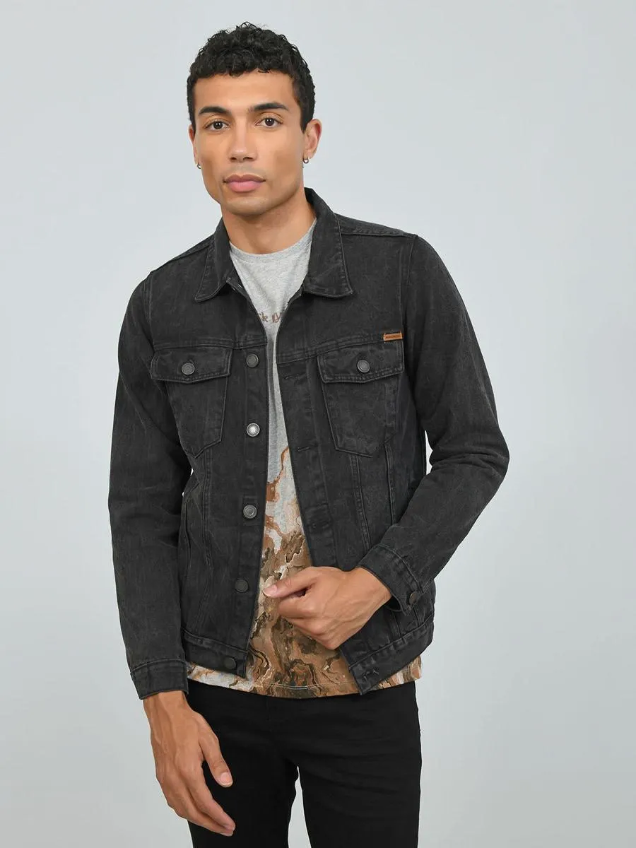 Chamarra Denim Negra Lavada