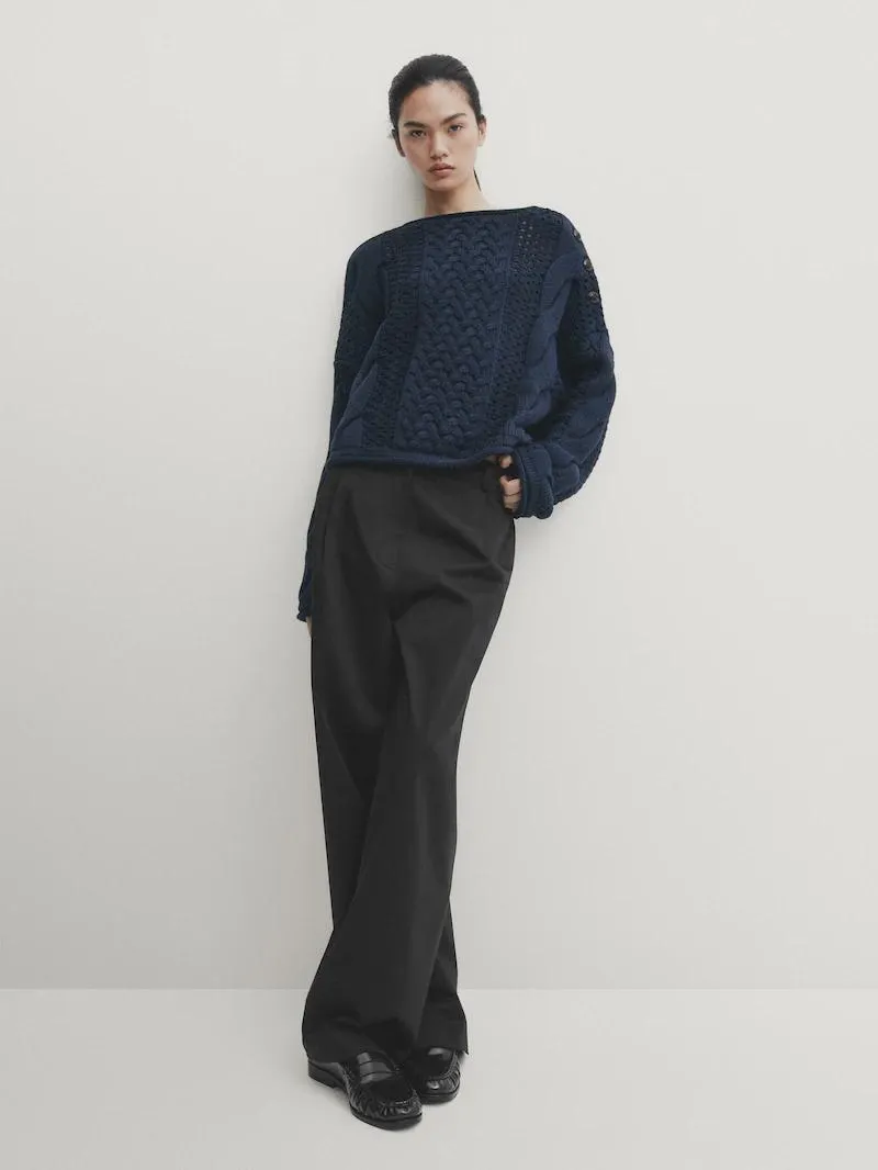 Jersey punto trenzado calado detalle botones