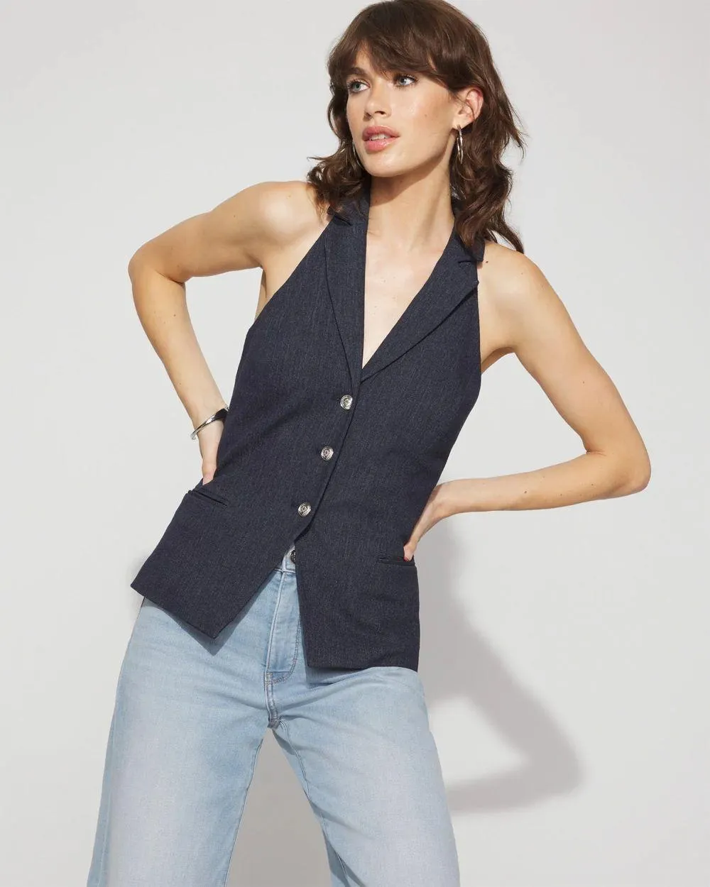 Longline Halter Vest with Lace-Up Back