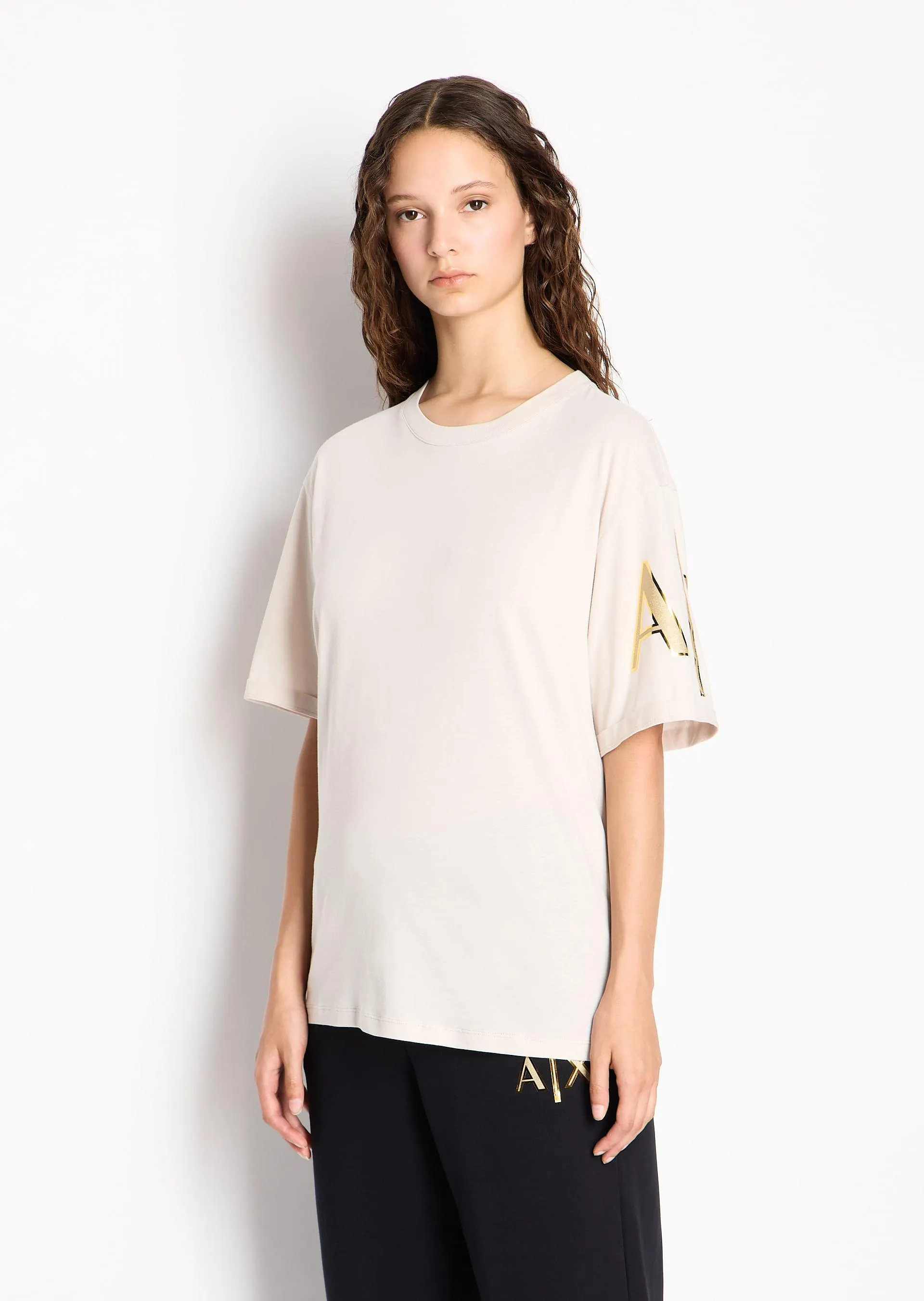 Playera slim fit de punto de algodón con logo de Armani Sustainability Values