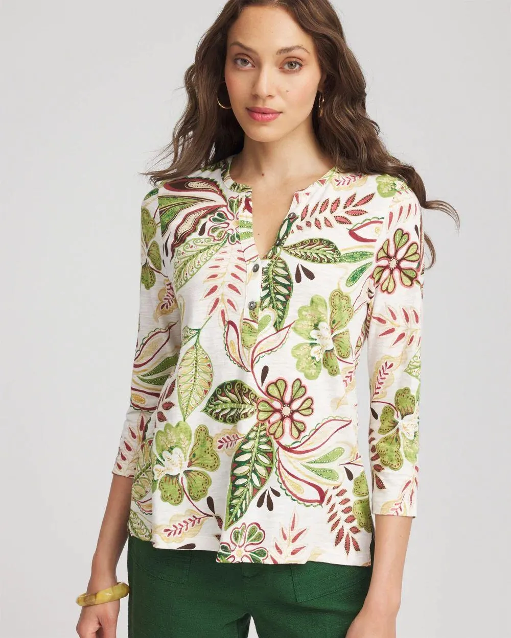 Tropical Cotton Slub Henley Shirt