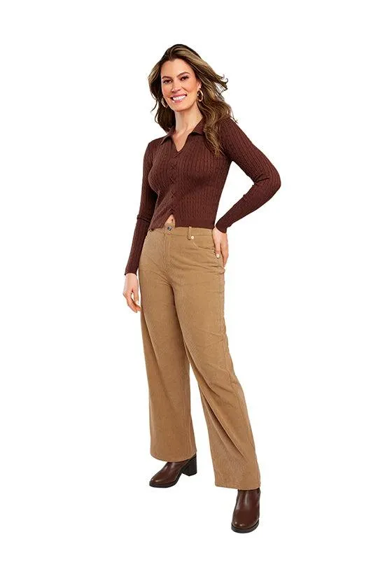 BLUSA CAFÉ DE PUNTO CON CUELLO CAMISERO 90577