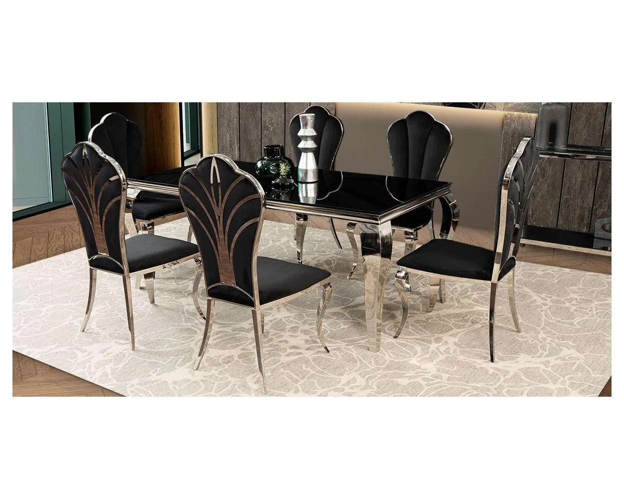 Comedor Rectangular Eliette Negro 7 Piezas