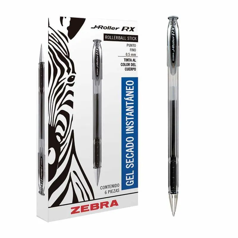 Bolígrafo de Gel Stick de 5 mm Negro Caja con 6 Piezas J-Roller Zebra