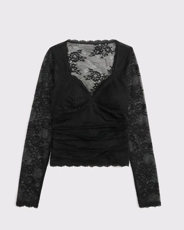 A&F Zoe Bra-Free Long-Sleeve Lace Top