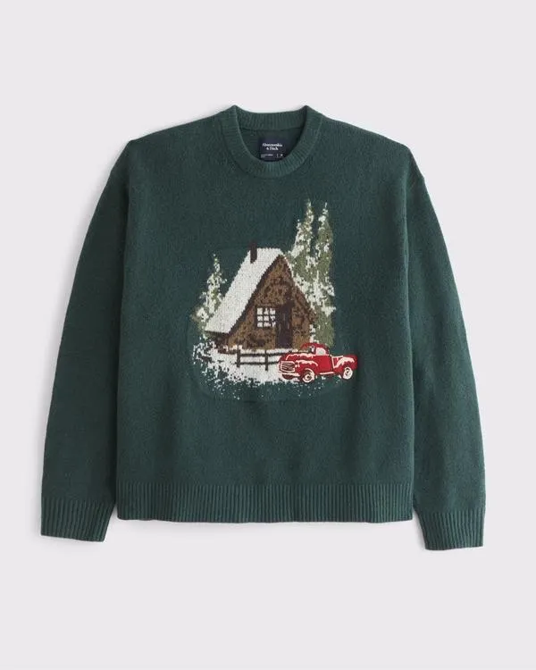 Oversized Holiday Graphic Crew Sweater