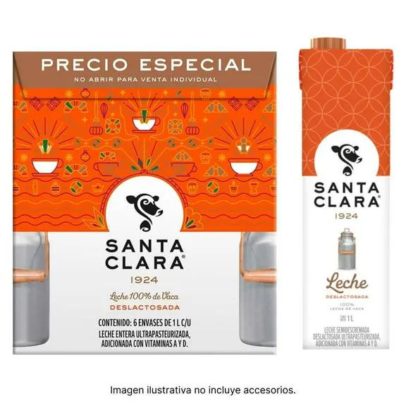 Leche Santa Clara deslactosada caja con 6 pzas 1 l c/u