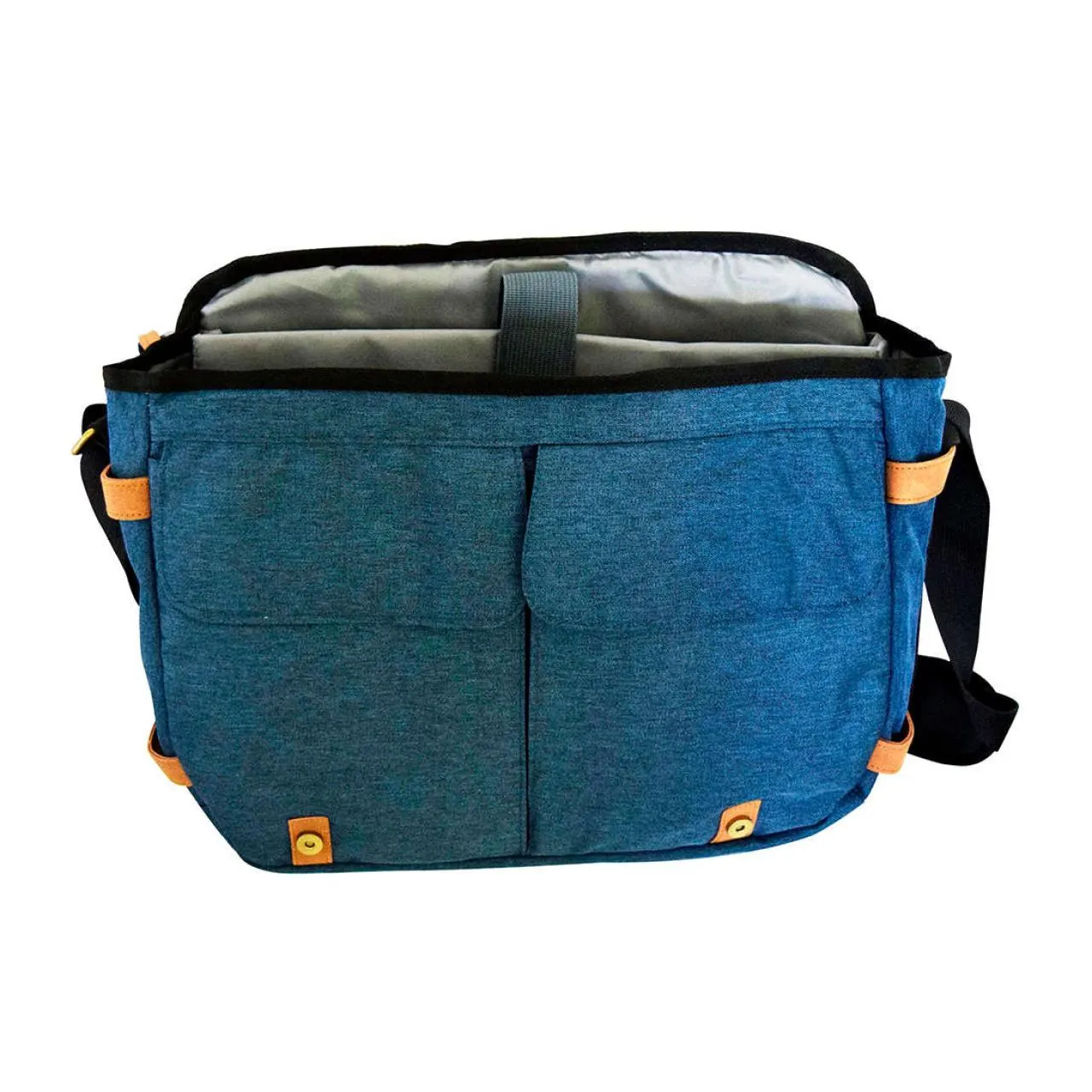 Portafolio para lap top 14" detalles en tacto piel, 100% poliéster, navy blue/camel