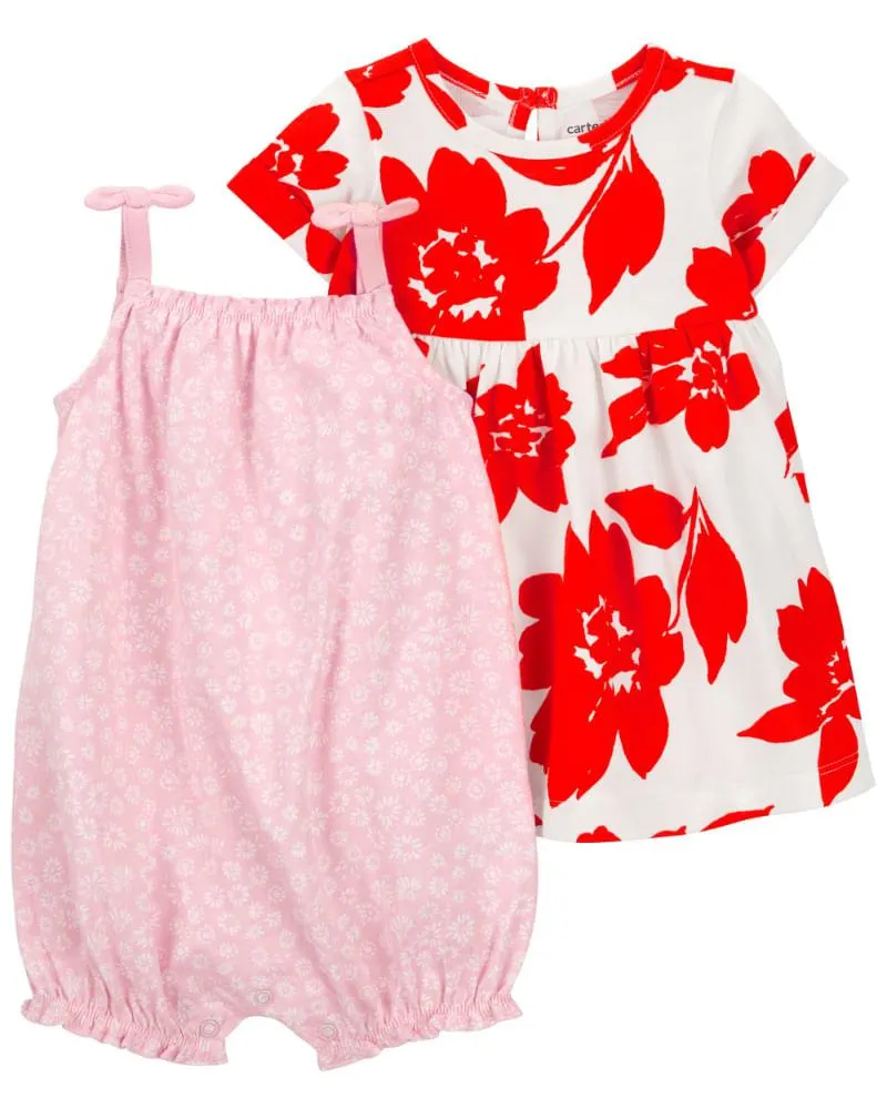 Conjunto De De 3 Piezas, Vestido Y Romper, Floral Carter's