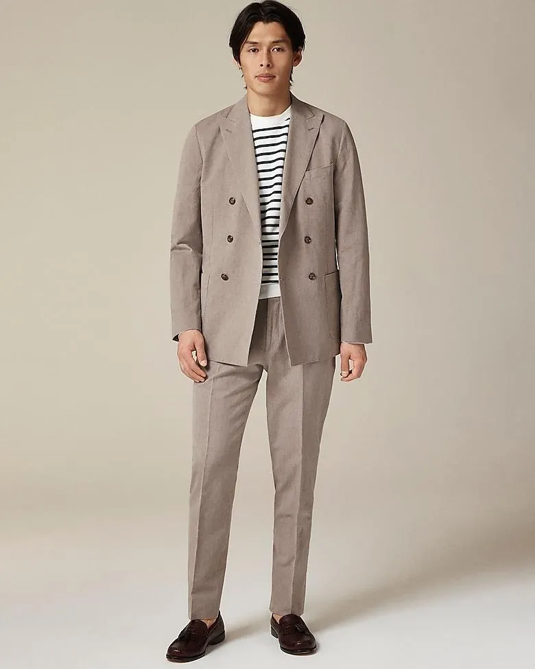 Ludlow Slim-fit double-breasted suit jacket in Irish cotton-linen blend