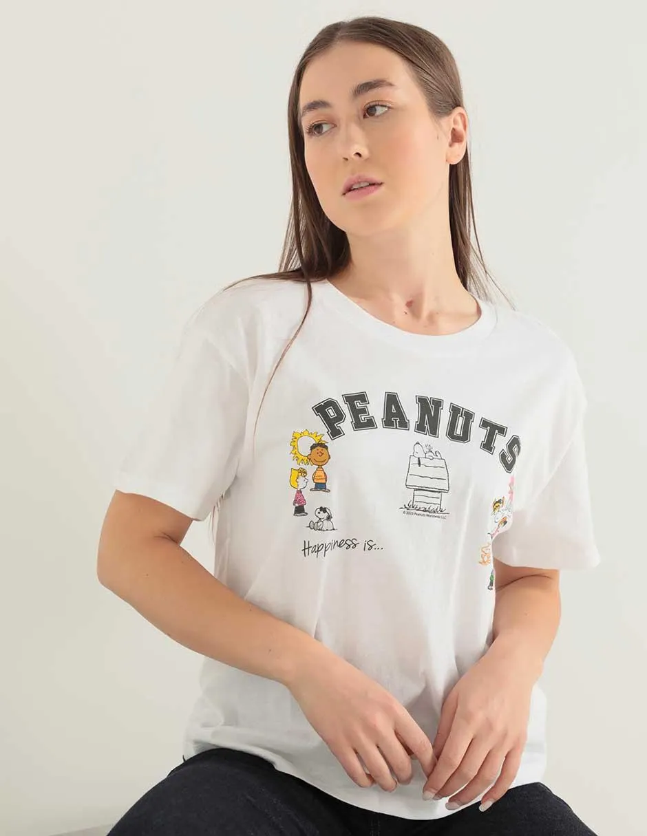Playera manga corta Peanuts cuello redondo para mujer