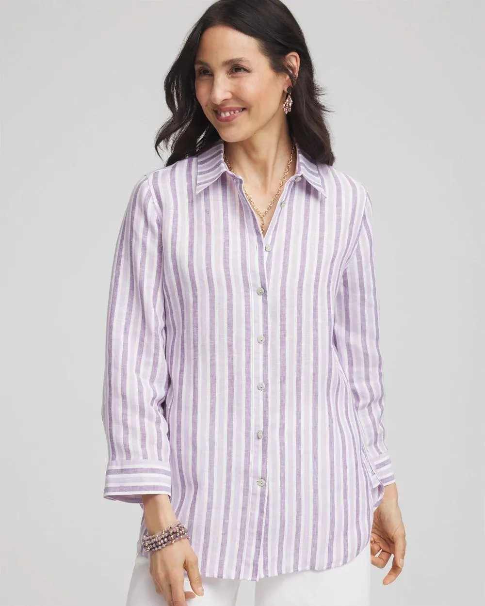 No Iron ™ Plum Striped Linen Shirt