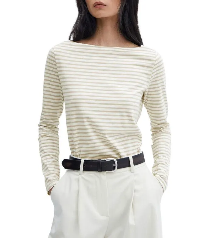 Playera cuello ojal manga larga a rayas Mujer