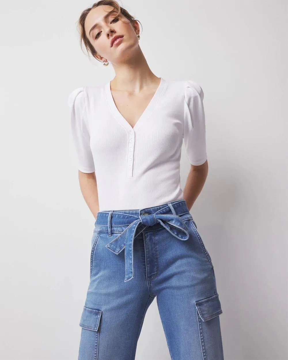 WHBMFORME ™ Ribbed Stretch Henley Top