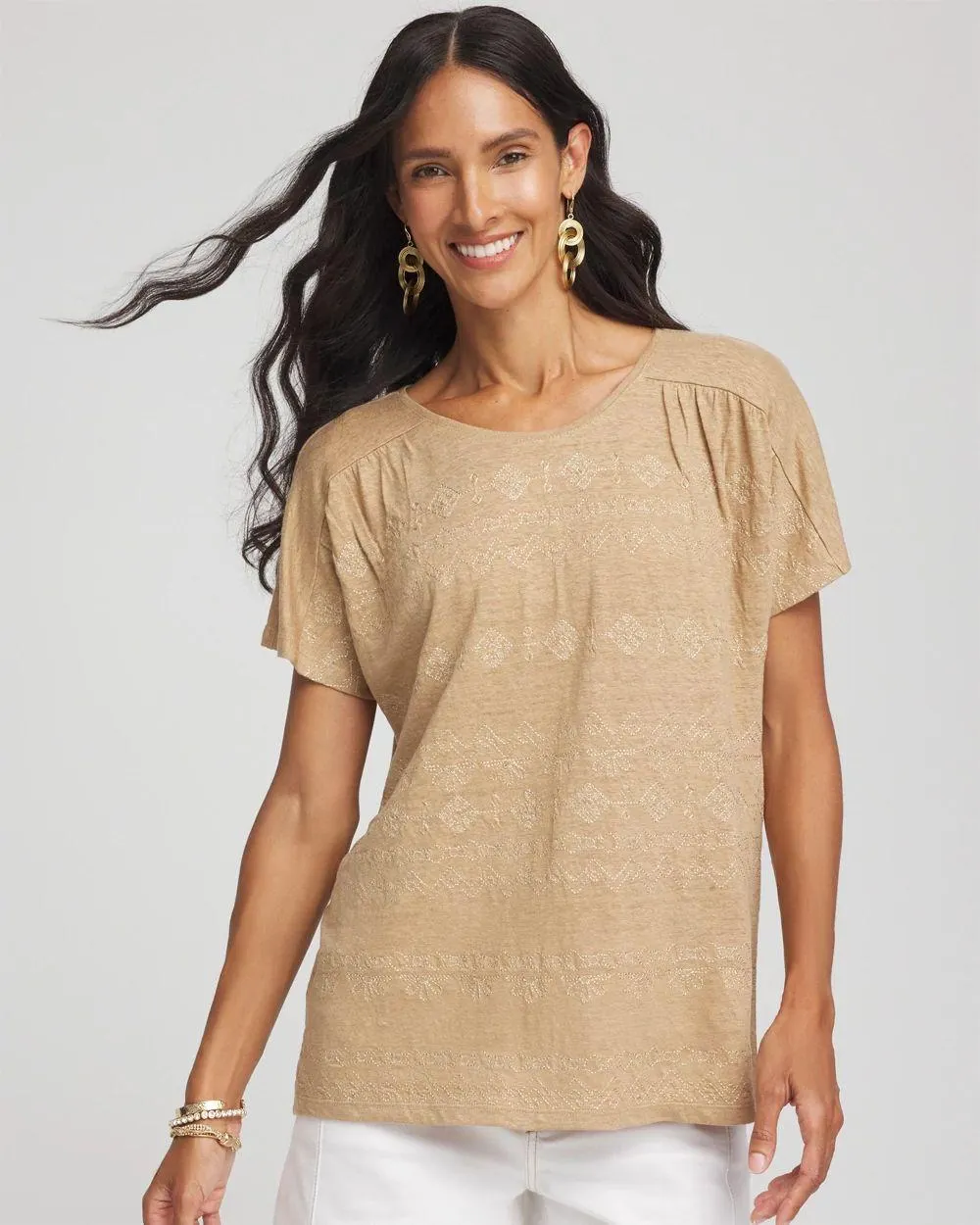 Geo Embroidered Linen Tee