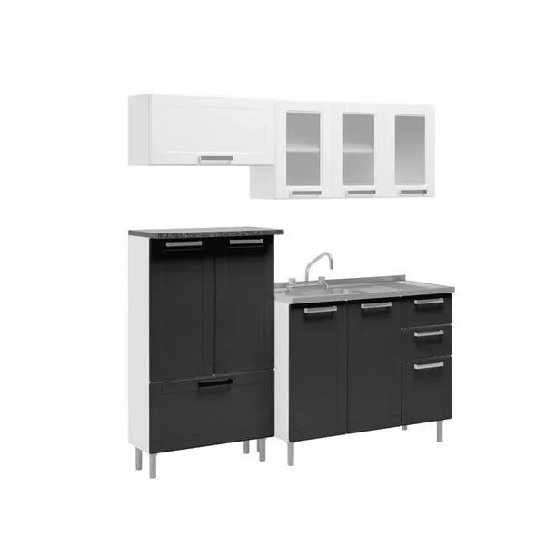 Cocina Integral Bertolini Premium Blanco y Negro 4 Piezas